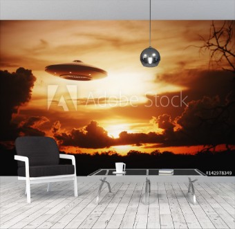 Picture of 3D illustration with photography Alien spaceship under the sunset